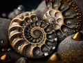 Ammonite fossil background created with Generative AI technology Royalty Free Stock Photo