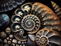Ammonite fossil background created with Generative AI technology Royalty Free Stock Photo