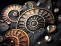 Ammonite fossil background created with Generative AI technology Royalty Free Stock Photo