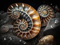 Ammonite fossil background created with Generative AI technology Royalty Free Stock Photo