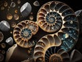 Ammonite fossil background created with Generative AI technology Royalty Free Stock Photo