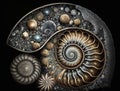 Ammonite fossil background created with Generative AI technology Royalty Free Stock Photo