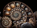 Ammonite fossil background created with Generative AI technology Royalty Free Stock Photo