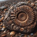 Ammonite Fossil Embedded in Rock An ammonite fossil embedded wit