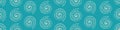 Ammonite vector seamless border background. Hand drawn banner of ribbed spiral-form shell cephalopod fossil. Blue white