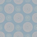Ammonite vector seamless pattern background. Hand drawn ribbed spiral-form shell cephalopod fossil. Pastel blue pink