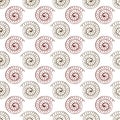 Ammonite vector seamless pattern background. Hand drawn ribbed spiral-form shell cephalopod fossil. Red brown white