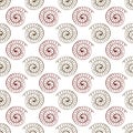 Ammonite vector seamless pattern background. Hand drawn ribbed spiral-form shell cephalopod fossil. Red brown white Royalty Free Stock Photo