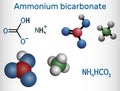 Ammonium bicarbonate, NH4HCO3, bicarbonate of ammonia, ammonium hydrogen carbonate molecule. It is food additive Ãâ¢503. Structural