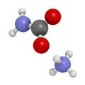 Ammonium carbamate, chemical structure. 3D rendering. Atoms are represented as spheres with conventional color coding: hydrogen (
