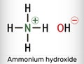 Ammonium hydroxide, ammonia solution, NH4OH molecule. Skeletal chemical formula