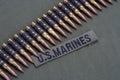 ammunition belt on US MARINES uniform background Royalty Free Stock Photo