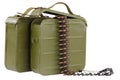green ammunition box with machine-gun belt isolated Royalty Free Stock Photo