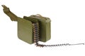 green ammunition box with machine-gun belt isolated Royalty Free Stock Photo