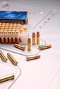 Ammunition for 22 caliber weapons. Small-bore rifle cartridges Royalty Free Stock Photo