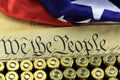 Ammunition and flag on US Constitution - History of the Second Amendment Royalty Free Stock Photo