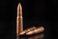 Ammunition of a high-speed rifle. Cartridges for a military rifle Royalty Free Stock Photo