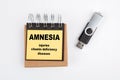 Amnesia. Injuries, vitamin deficiency and diseases. Notebook and USB memory stick