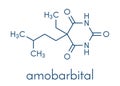 Amobarbital amylobarbitone barbiturate sedative, chemical structure. Skeletal formula.