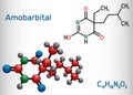 Amobarbital, amylobarbitone, sodium amytal drug molecule. It is barbiturate derivative with hypnotic and sedative