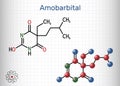 Amobarbital, amylobarbitone, sodium amytal drug molecule. It is barbiturate derivative with hypnotic and sedative