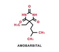 Amobarbital chemical formula. Amobarbital chemical molecular structure. Vector illustration