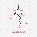 Amobarbital chemical formula. Amobarbital structural chemical formula isolated on transparent background.