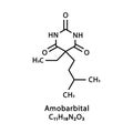 Amobarbital molecular structure. Amylobarbitone skeletal chemical formula. Chemical molecular formula vector