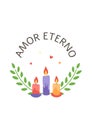 Amor eterno card. Day of the Dead poster. Dia de Muertos skull print. Mexican party. Embroidery banner. Cinco de Mayo