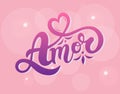 Amor. `Love` in Portuguese. Hand drawn lettering.