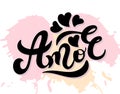 Amor. `Love` in Portuguese. Hand drawn lettering.