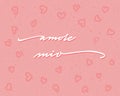 Amore mio Happy Valentine`s Day Hand Lettering - Typographical Background Set with ornaments, hearts, ribbon, angel and arrow Royalty Free Stock Photo