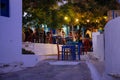 Amorgos, Greece-2 August 2017.People eating at a traditional Greek tavern in Lagada of Amorgos