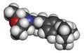 Amorolfine antifungal drug molecule. Commonly used in form of nail lacquer to treat onychomycosis. 3D rendering. Atoms are Royalty Free Stock Photo