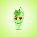 Amorous cartoon white grapes symbol. Cute smiling white grapes icon isolated on green background