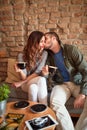 Amorous couple in cafe Royalty Free Stock Photo