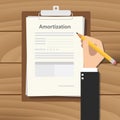 Amortization illustration concept with hand business man signing a paperwork Royalty Free Stock Photo