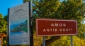 AMOS, TURKEY: Signpost with the name at the entrance Ancient Amos city near Marmaris.