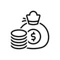 Black line icon for Amount, money bag and cash Royalty Free Stock Photo