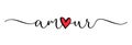 Amour, black color brush calligraphy with doodles heart