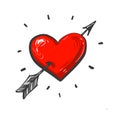 Amour Symbol with Heart and Arrow hand drawn Icon