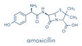 Amoxicillin beta-lactam antibiotic drug molecule. Skeletal formula.