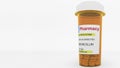 AMOXICILLIN generic drug pills in a prescription bottle. Conceptual 3D rendering