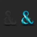 Ampersand logo aquamarine latin calligraphy letter design, 3d symbol transparent plastic or glass material