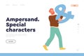 Ampersand special character landing page design template with man holding punctuation symbol