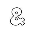 ampersand symbol cartoon outline in outline childlike style isolated on white background. For typography, font, lettering, logo,