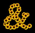 Ampersand symbol made of yellow sunflowers