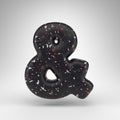 Ampersand symbol on white background. 3D sign with black terrazzo pattern texture