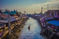 Amphawa district,Samut Songkhram Province,Thailand on April 12,2019:Attractive scene of Amphawa Floating Market.