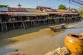 Amphawa district,Samut Songkhram Province,Thailand on April 12,2019:Attractive scene of Amphawa Floating Market.